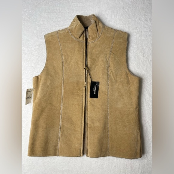NWT Express Leather Sherpa Deadstock Two Way Zip Vest Y2K Sz M Bratz Ski Warm - Picture 12 of 12